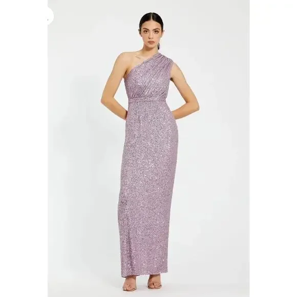 B47 Mac Duggal Sequined Ruched One Shoulder Gown Dress 6 Sparkly Y2K Glam